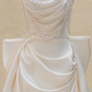 White Strapless Pearl Waist Slim Pleated A-Line Maxi Bridal Dress R5712