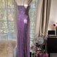 Purple strapless fitted waist slim beaded sexy long ball gown R7741