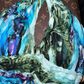 Blue-green tie-dye halter neck fitted waist long ball gown R6945