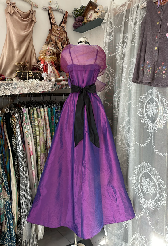 Purple halter-neck, fitted A-line maxi dress, prom dress R6306