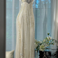 Light apricot halter-neck fitted waist elegant long ball gown R7621