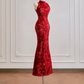 Red lace sleeveless fitted waist bodycon sexy long ball gown/bridal dress R8180
