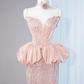 Light pink strapless fitted waist bodycon long ball gown, bridal dress R9022