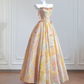 Warm yellow tie-dye strapless waist-cinching long ball gown with a full skirt R8266
