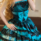 Blue Spaghetti Strap Waist-Cinched Puff Tiered Skirt Ball Gown R7387