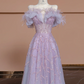 Light purple off-shoulder fitted A-line long ball gown/bridal dress R8296