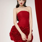 Red tube top waist slim hip 3D flower skirt short skirt homecoming dress R4404