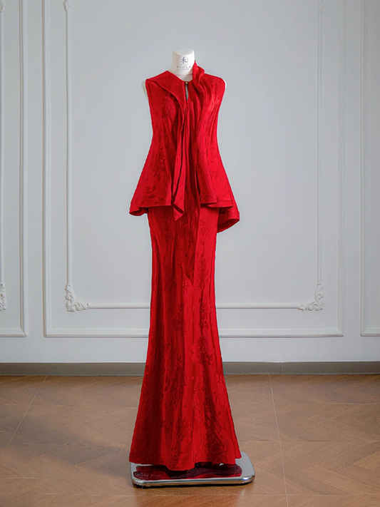 Red sleeveless fitted top and bodycon skirt suit, ball gown/bridal gown R8132