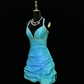 Light blue halter-neck fitted short ball gown R8693