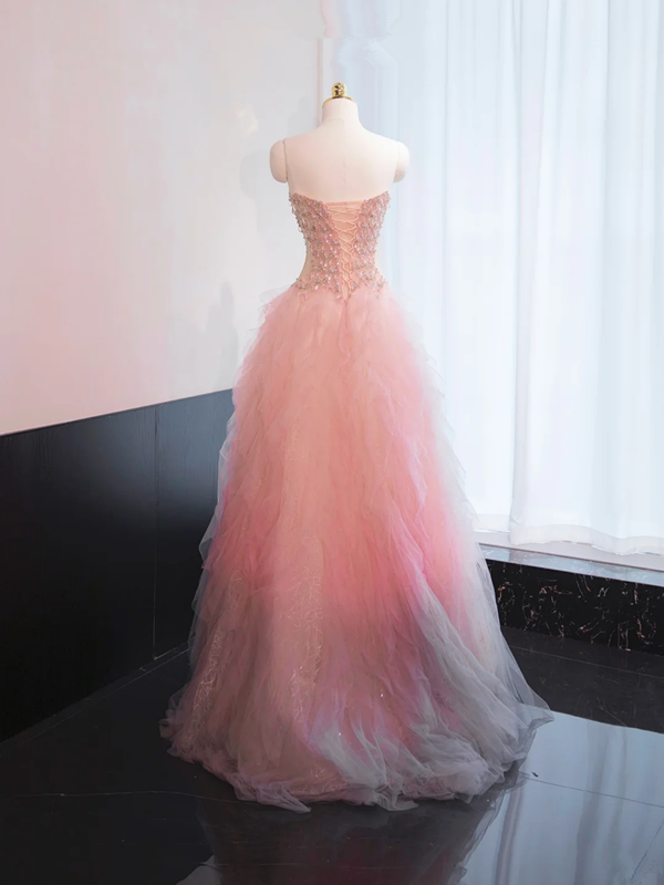 Light pink halter neck fitted waist long ball gown, bridal gown R8962