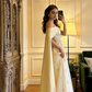 Light yellow off-the-shoulder fitted long ball gown, bridal dress R8598
