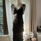 Black V-neck fitted waist straight long ball gown R7772