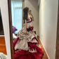 Red strapless, fitted waist, full-skirted ball gown/bridal dress R8842