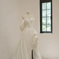 White strapless, fitted satin long ball gown/bridal dress R8537
