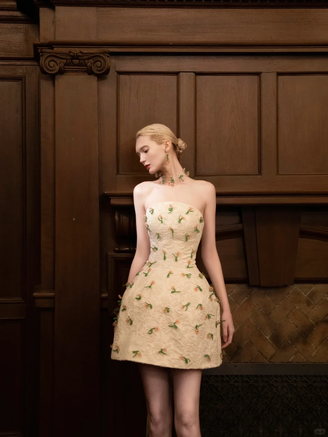 Apricot tube top fresh grass flower waist puffy princess skirt homecoming dress R4203