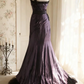 Dark purple one-shoulder halter-neck fitted long ball gown R6706