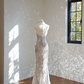 Silver sequined halter neck fitted waist long ball gown R8441