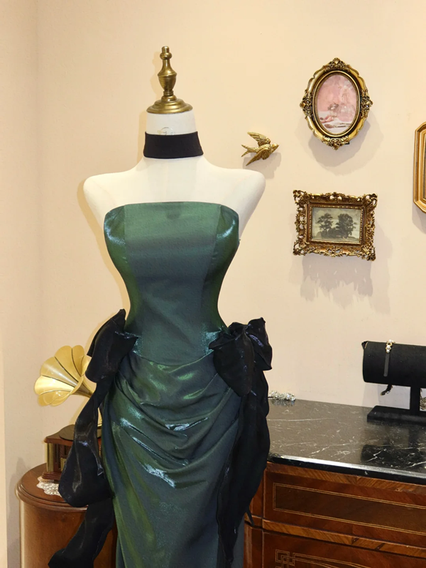 Dark green strapless fitted long ball gown R7178