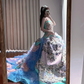 Light blue floral print strapless fitted waist slim-fitting ball gown with a full skirt R8629