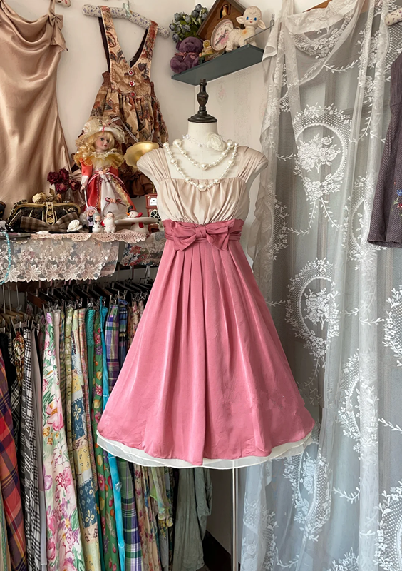 Pink sleeveless high-waisted mini dress, prom dress R6266