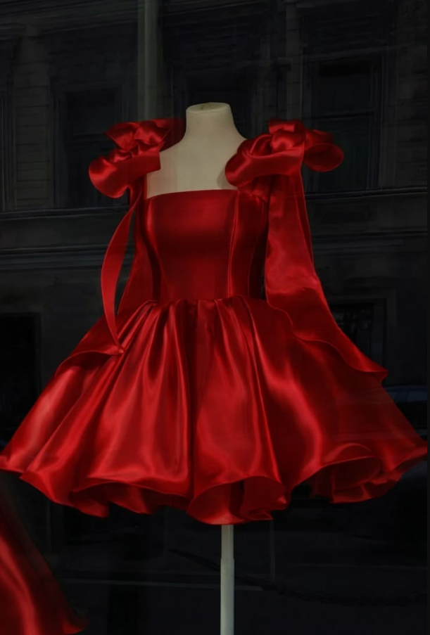 Silky Satin Women's Homecoming Dress Red Corset Short Prom Dress Party Dress RS2476