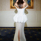 White suspender waist flower bud skirt hip-wrapped mid-length skirt homecoming dress R4486