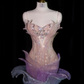 Light pink strapless fitted bodice with a light blue long skirt, a formal ball gown/bridal dress R8902