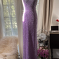 Purple strapless fitted waist slim beaded sexy long ball gown R7741