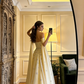 Light yellow off-the-shoulder fitted long ball gown, bridal dress R8598