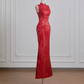 Red Chinese-style cheongsam, classic fitted waist, bodycon ball gown, bridal dress R8210