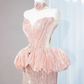 Light pink strapless fitted waist bodycon long ball gown, bridal dress R9022