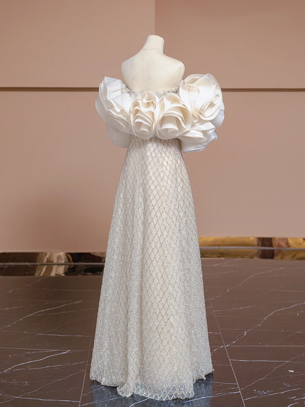 Light champagne-colored strapless fitted long ball gown, bridal dress R8353