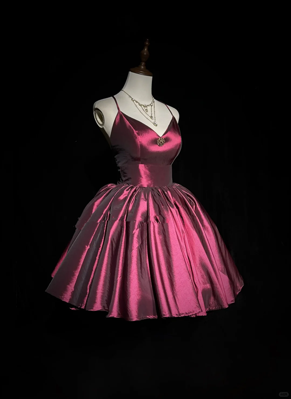 Purple suspenders low-cut sexy waist princess puffy skirt short dress homecoming dress R4893