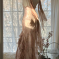 Light champagne pink halter-neck fitted waist bodycon long ball gown R7701