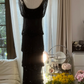 Black V-neck fitted waist straight long ball gown R7772