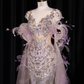 Light purple V-neck fitted waist bodycon long ball gown/bridal dress R8932