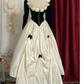 Black Square-Neck Long-Sleeve Waist-Cinched Slim-Fit White Puffball Skirt Ball Gown, Bridal Gown R7351