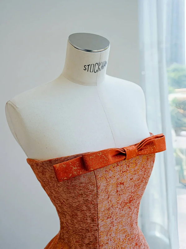 Orange tube-top slim waist elegant long skirt, prom dress R5671