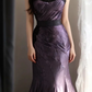 Dark purple one-shoulder halter-neck fitted long ball gown R6706