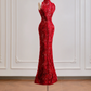 Red lace sleeveless fitted waist bodycon sexy long ball gown/bridal dress R8180