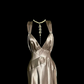 Champagne-colored halter-neck fitted sexy ball gown R6626