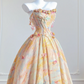 Warm yellow tie-dye strapless waist-cinching long ball gown with a full skirt R8266