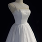 White sleeveless diamond neckline satin waist slim A-line big swing skirt homecoming dress R4933