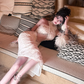 White halter-neck pearl-embroidered, waist-revealing, sexy bodycon long ball gown R7065