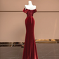 Red off-the-shoulder, fitted waist, bodycon, sexy long ball gown/bridal dress R8386