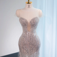 Silver round neck, fitted waist, bodycon long ball gown, bridal dress R8992