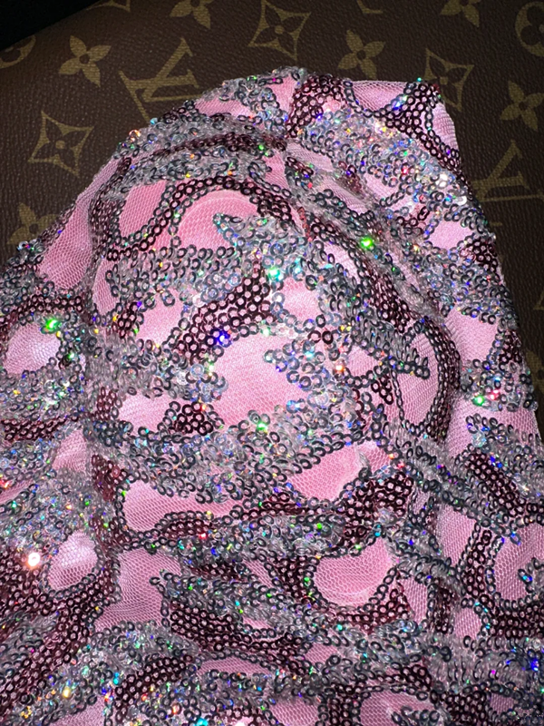 Silver sequined strapless short ball gown with a cinched waist and fitted design R6985