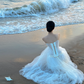 White strapless corset waist slim-fit tulle skirt ball gown prom dress R8011