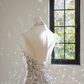 Silver sequined halter neck fitted waist long ball gown R8441