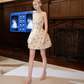 Apricot tube top fresh grass flower waist puffy princess skirt homecoming dress R4203